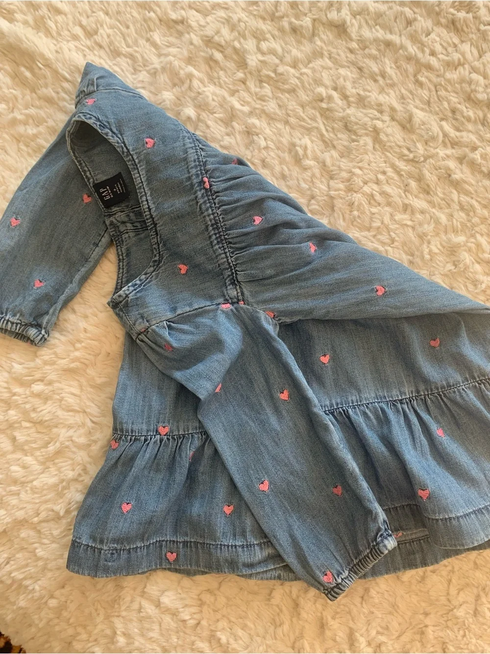 GAP Light Blue Denim Dress with Pink Heart Embroidery